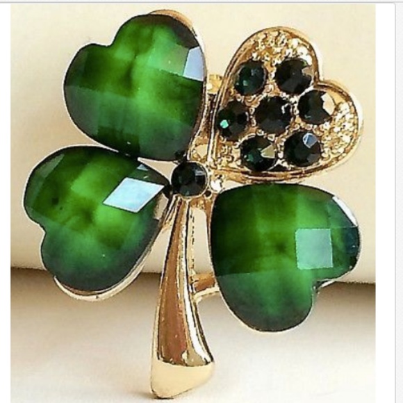 Green Shamrock Pin Brooch Crystal St. Patricks Day Irish Celtic Gold Plated - Picture 7 of 8